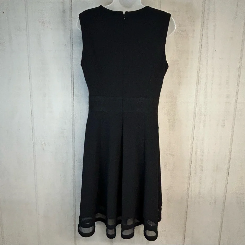 Calvin Klein Midi Dress Womens Size 10 Round Neck Sleeveless Sheer Ruffle Black - Picture 4 of 12